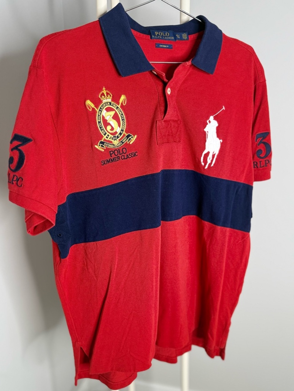 Ralph Lauren Red Polo with Navy Stripe & Collar